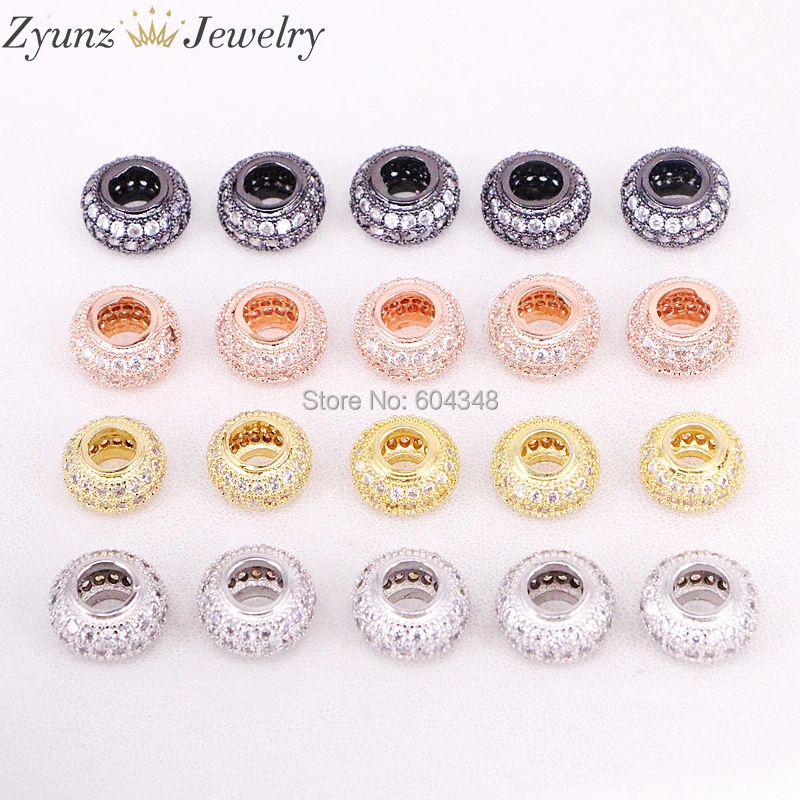 

10PCS ZYZ320-5852 CZ Micro Pave Big Hole Rondelle Beads, Cubic Zirconia Pave Beads, Round Ball beads, CZ Spacer Beads Findings