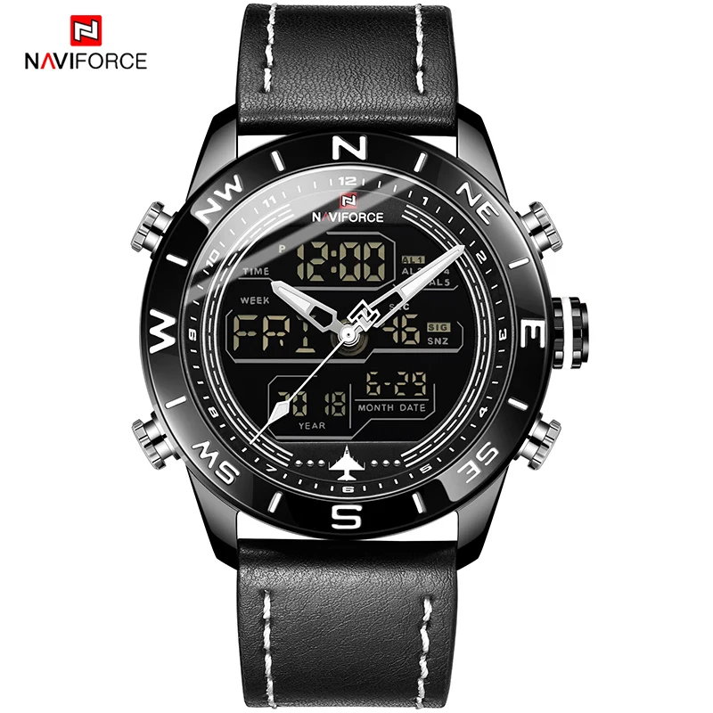NAVIFORCE 9144 модные золотые мужские спортивные часы светодиодные аналоговые