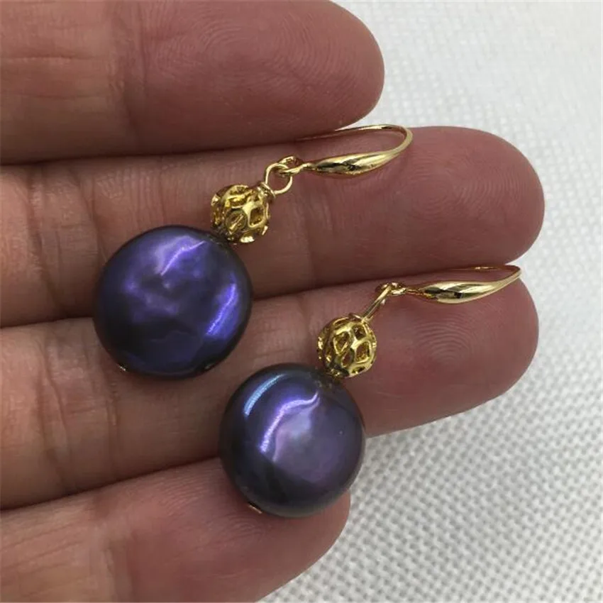 15-16mm baroque Peacock blue pearl earrings hook dangler Jewelry earbob natural Fine party irregular Gift women Cultured | Украшения и