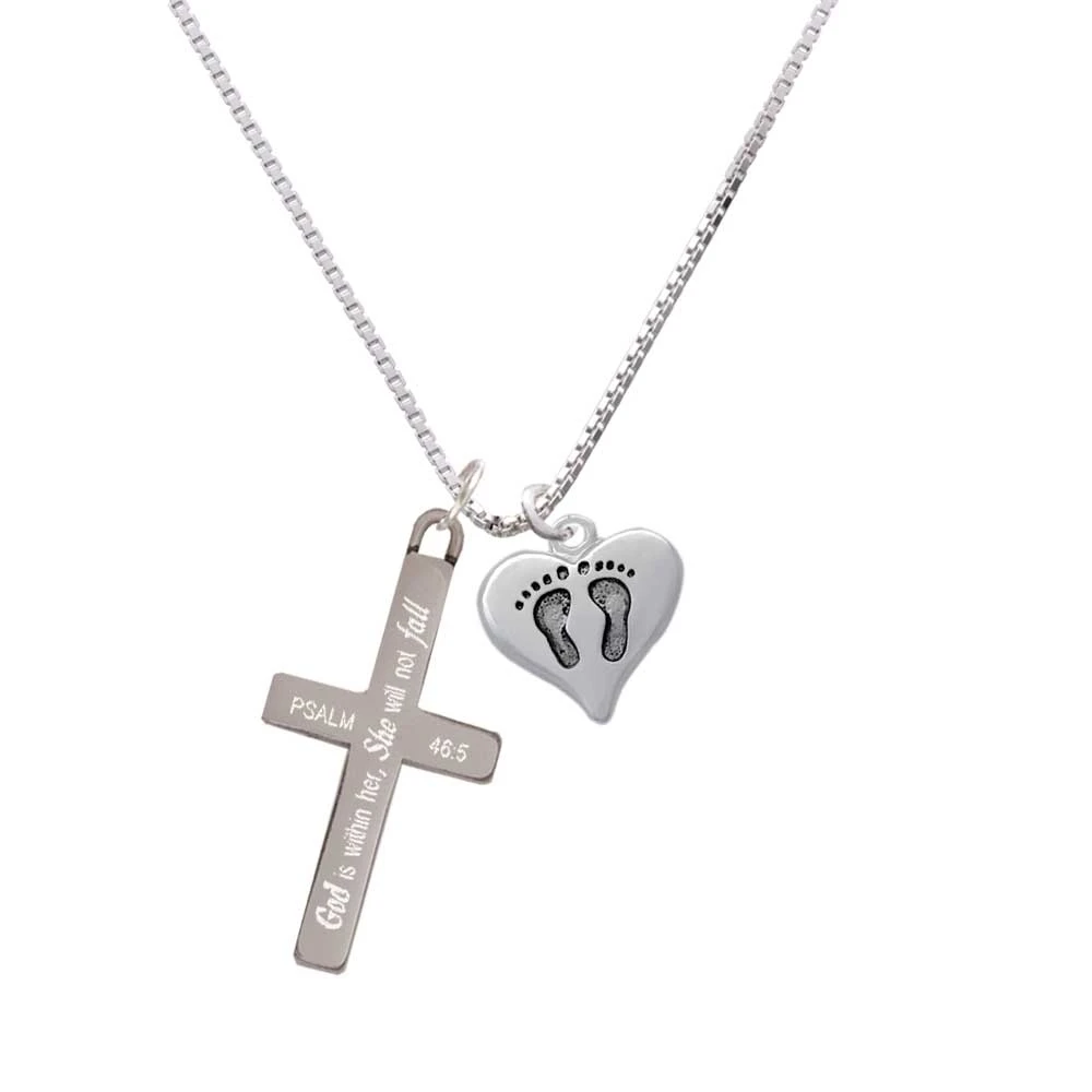 Heart with Baby Feet - She will not Fall Cross Necklace | Украшения и аксессуары