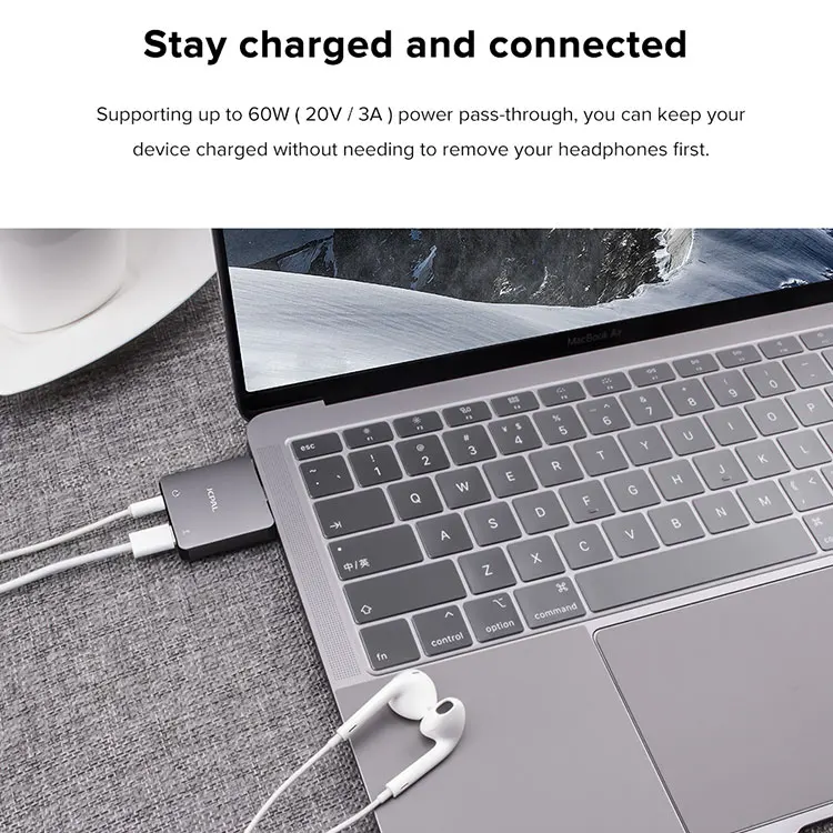 JCPAL 3 5 мм цифровой аудио + USB-C зарядный адаптер кабель PD 60 Вт зарядное устройство