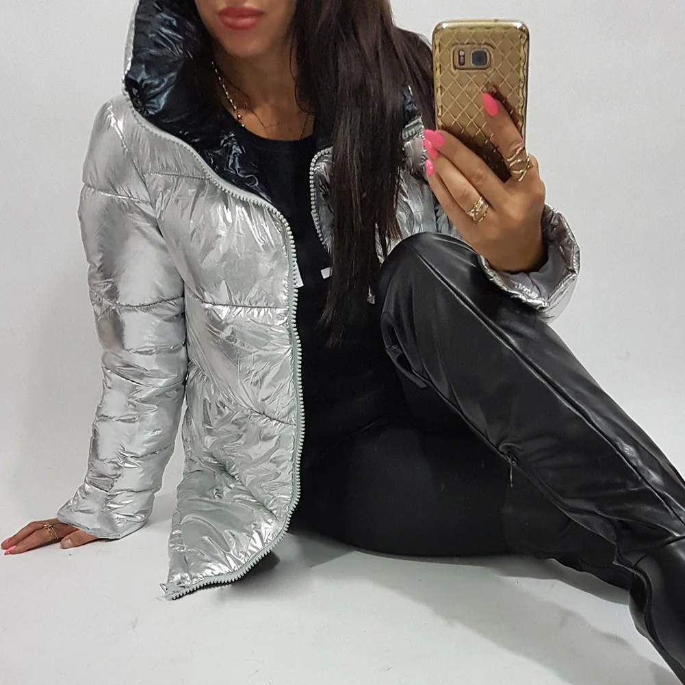 YJSFG HOUSE женские зимние пуховики серебряные свободные утолщенные модные пальто