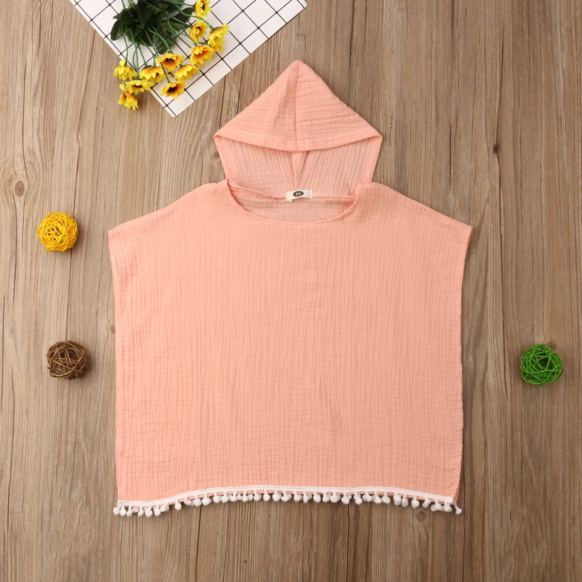 Toddler Kids Baby Girl Long Cape Dress Hooded Tassel Solid Cotton Cute Pretty Cloak Poncho Jumper Clothes | Детская одежда и обувь