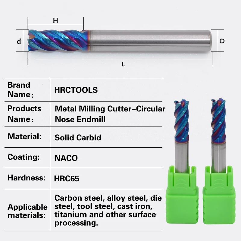Z6-R0.5x10Hx4Dx50L HRC65 TiAIN Coated deep grooving Solid Tungsten Carbide Long neck End Mill for CNC | Инструменты
