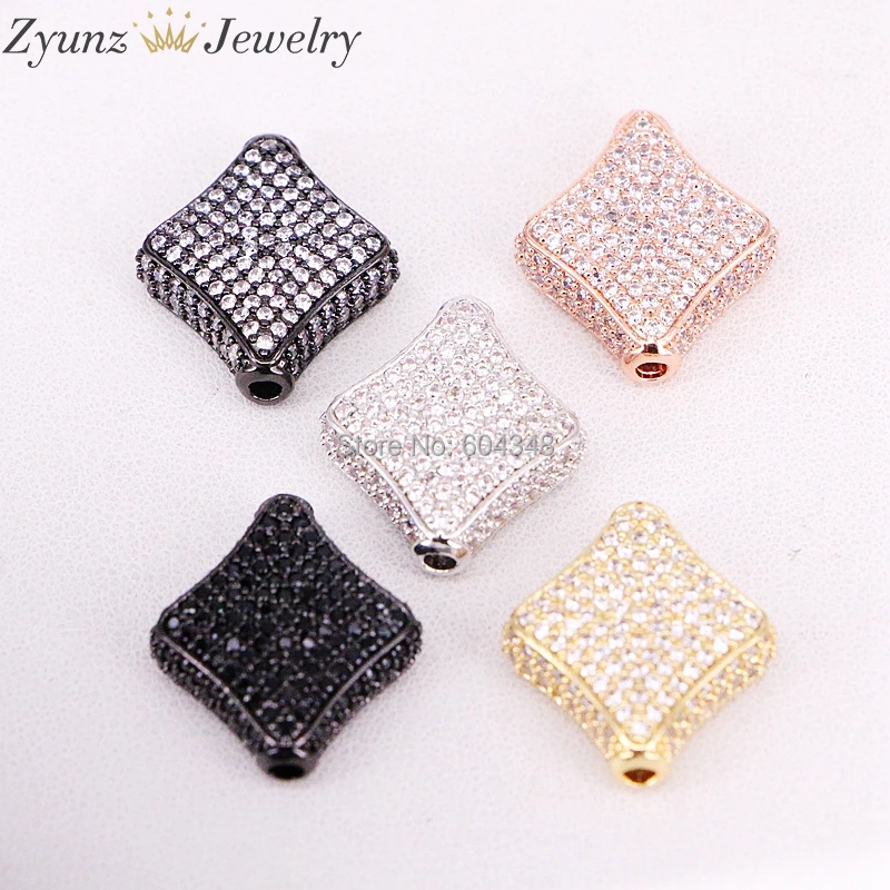 

5PCS ZYZ320-6907 Cubic Zircon Micro Pave Connectors, Clear / Black CZ Pave Spacer Bead, Rhombus Beads