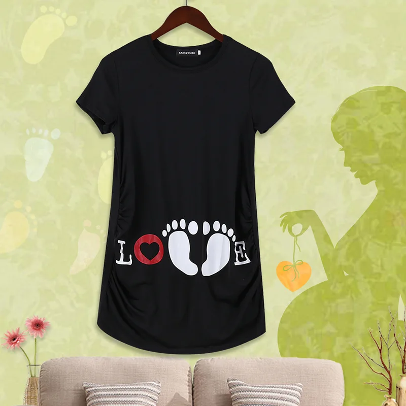 2019 Женская Футболка для беременных с принтом ног круглым вырезом и длинная