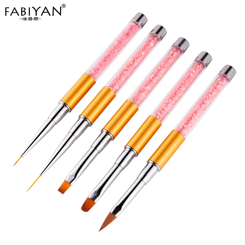 

Nail Art Painting Carving Brush Pen Pink Rhinestone Handle Metal Tips Acrylic UV Gel Extension Builder Drawing Manicure Tools