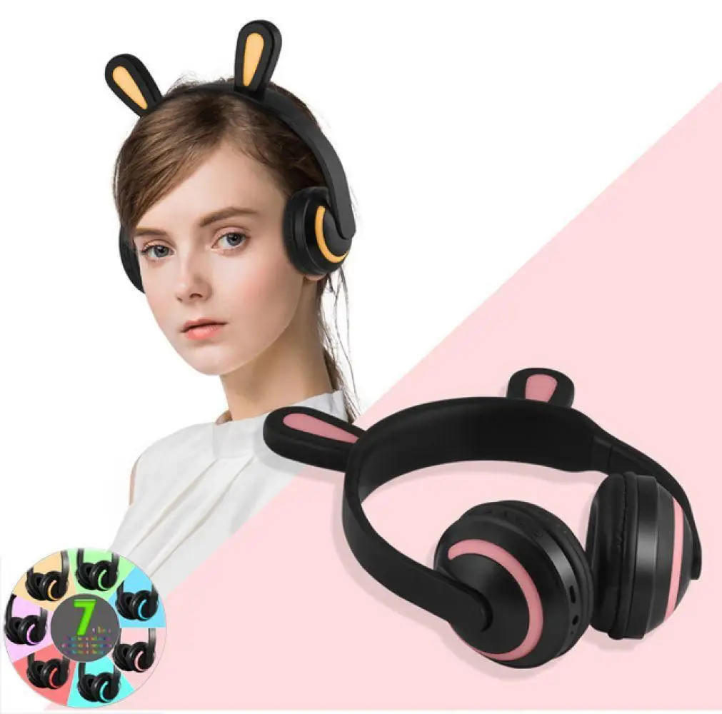 Кролик Игровые наушники светящиеся Bluetooth носки с ушками и изображением котика