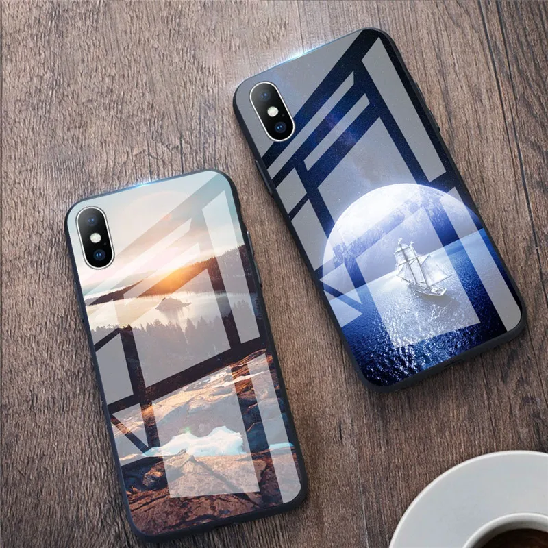 USLION Tempered Glass Back Case for iPhone XR XS Max X 8 Plus Starry Sky Stars Phone Cases 7 6 6s Hard Cover |