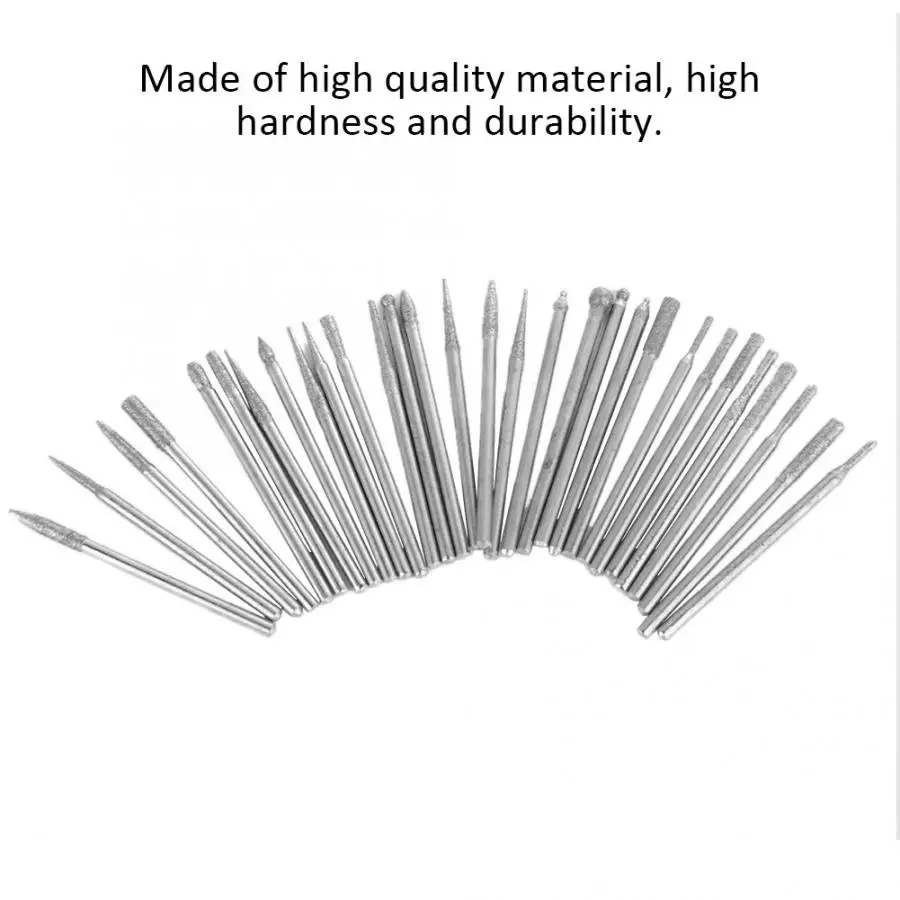 30PCS Diamond Shank Grinding Needles Rotary Drill Bits Set Glass Jade High Hardness Jewelry Engraving Carving Tools |
