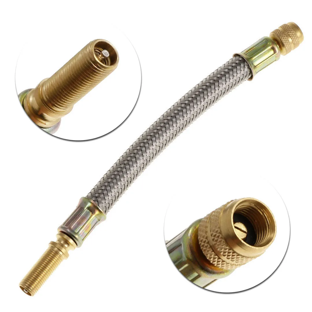 New Arrival 1pc 150mm Stainless Steel Braided Flexible Hose Car Wheels Tyre Valve Stems Extensions Tube Adapter