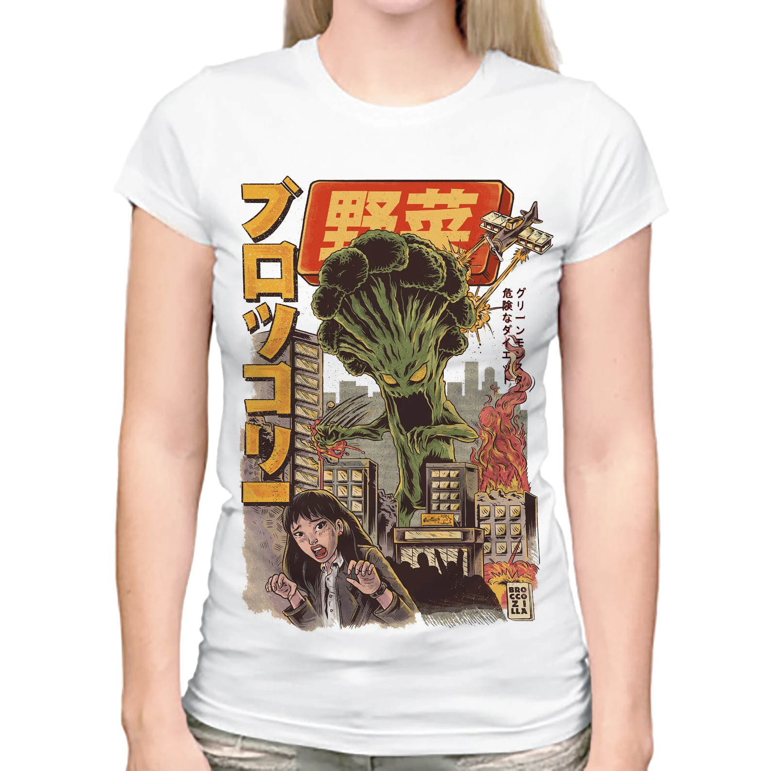 Женская футболка с коротким рукавом ramen fight brocco kaiju белая Повседневная лето 2019 |