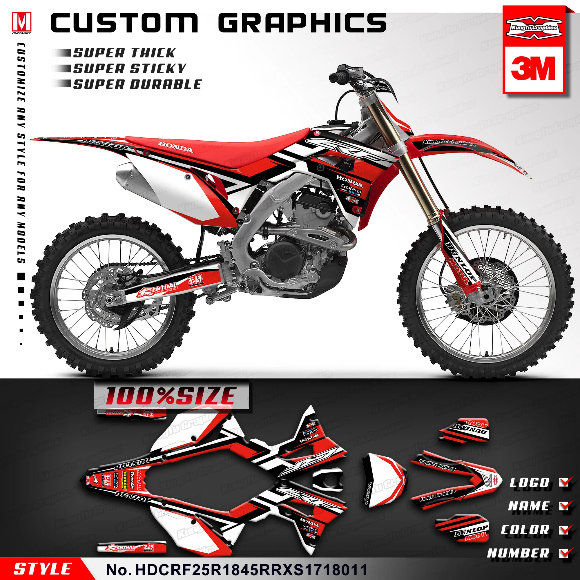 KUNGFU GRAPHICS Enduro Racing Decals Kit Restyle Custom Stickers for Honda CRF250R CRF 250R CRF450R CRF450RX Supermoto 2017 2018 |