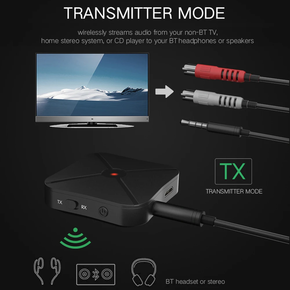 Bluetooth Audio Transmitter Receiver Music Adapter 3.5mm AUX for TV Headphones receiver | Электроника