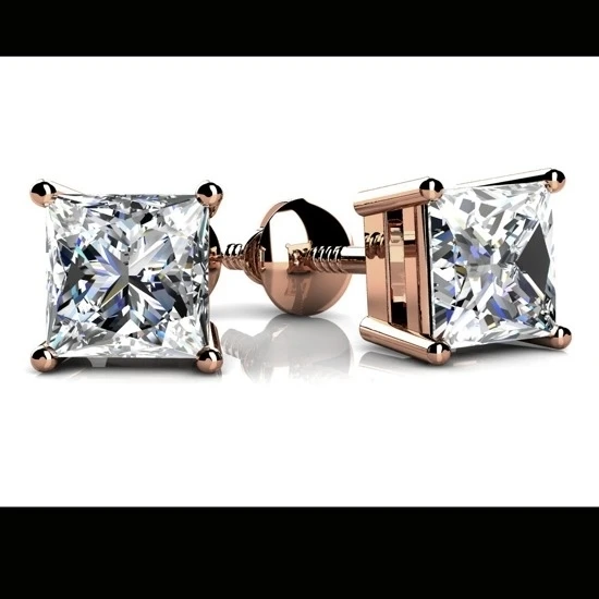 0 7 Ct Princess Cut Natural серьги гвоздики с бриллиантами из розового золота 18 карат (0 F G