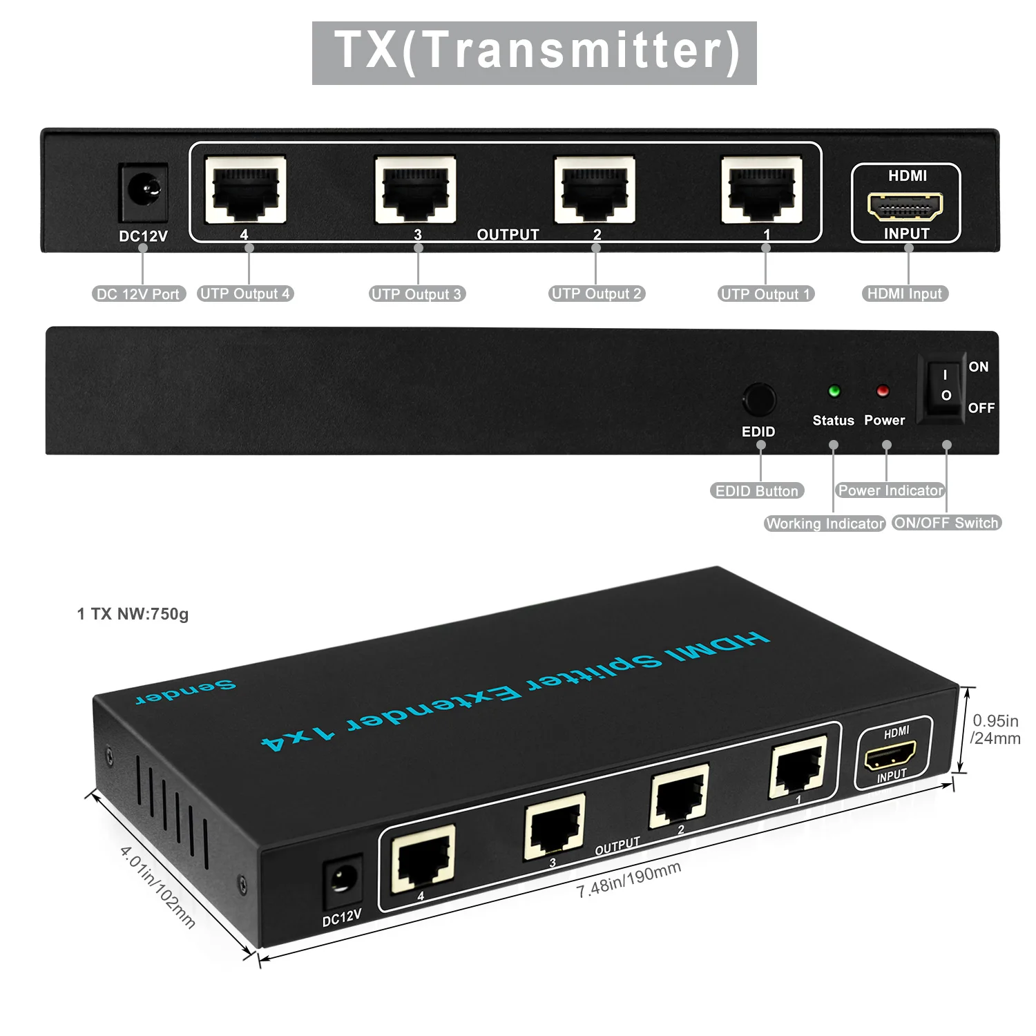 Aikexin 1080P 1x4 4 порта HDMI расширитель разветвитель по CAT5e/CAT6 LAN Ethernet кабель футов 60 м 1 к