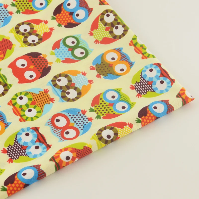 Quilting Patchwork Bedding Decoration Sewing Twill Scrapbooking Home Textile 100% Cotton Yellow Fabric Cartoon Owls Design Tela|textile