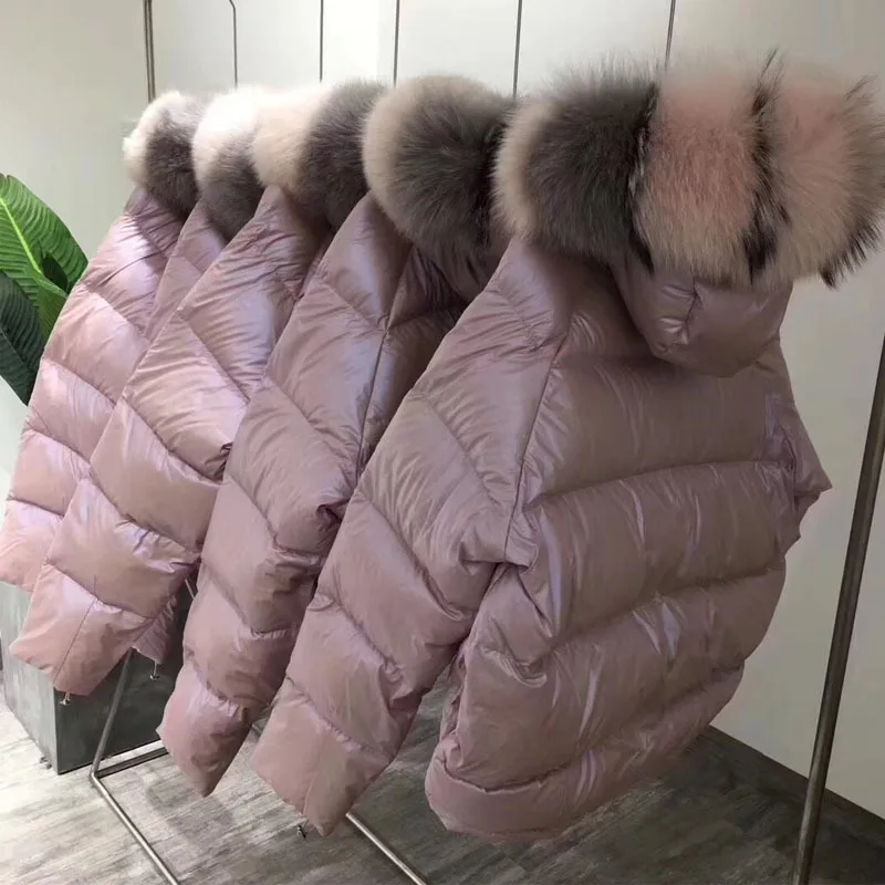 Women Winter Big Fur Collar Down Parka Waterproof 90% White Duck Down Jacket Warm Loose Down Coat Casual Thicken Outerwear PJ349
