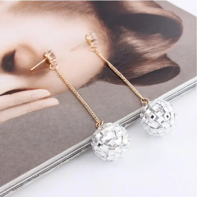 Женские Длинные блестящие серьги из сплава со стразами Висячие ювелирные