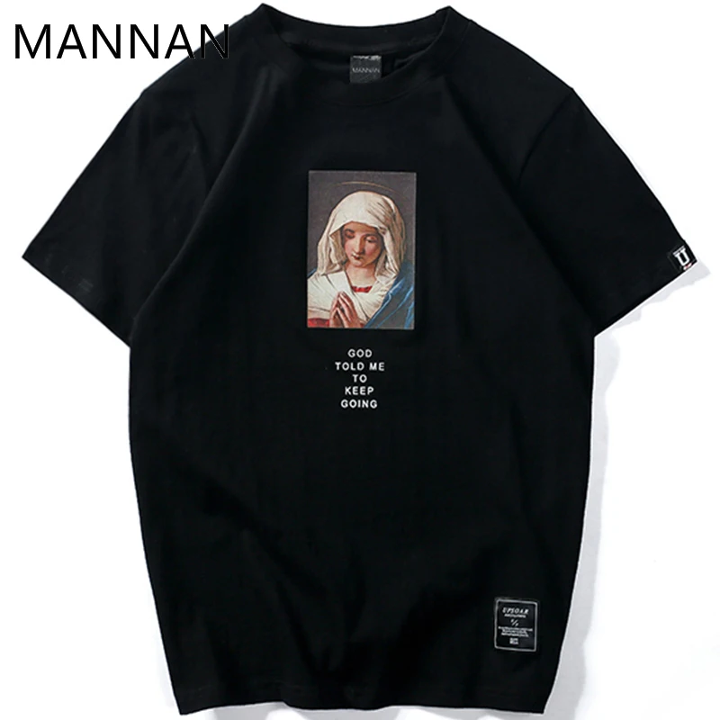 Hombres Virgen Mara impreso camisetas de manga corta verano повседневные топы algodn Hip Hopo moda уличная одежда