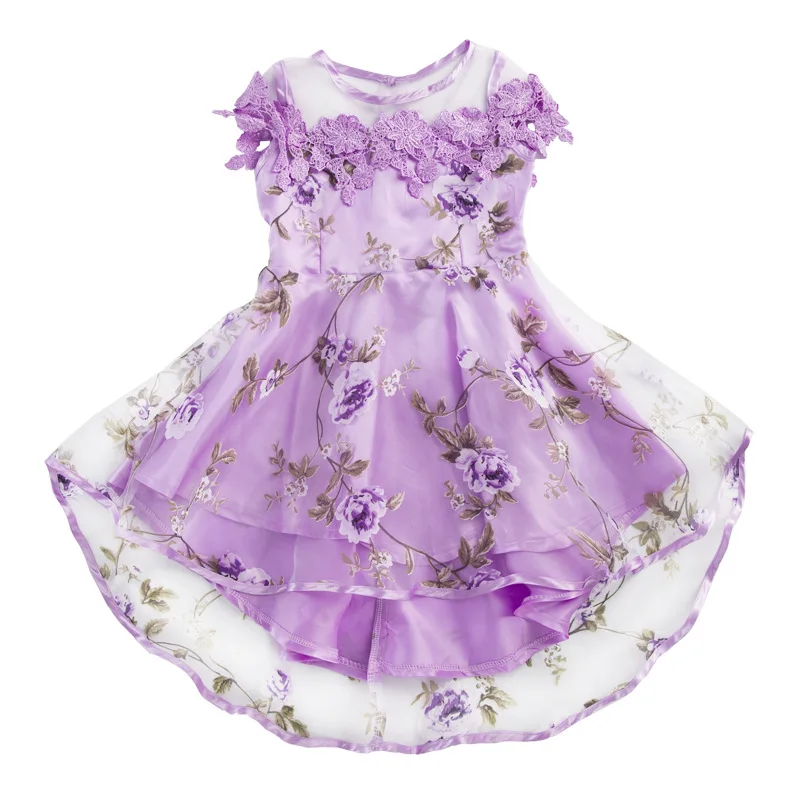 short sleeve irregular 3d flower noble vintage gown age for 3-12 yrs baby girls party evening lace dress summer kids long frocks | Детская