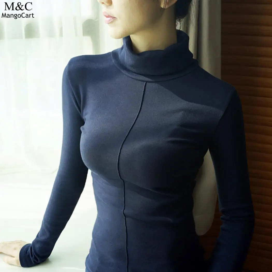 Тощий Женский тянуть роковой пуловеры мягкий корейский пальто водолазка зима