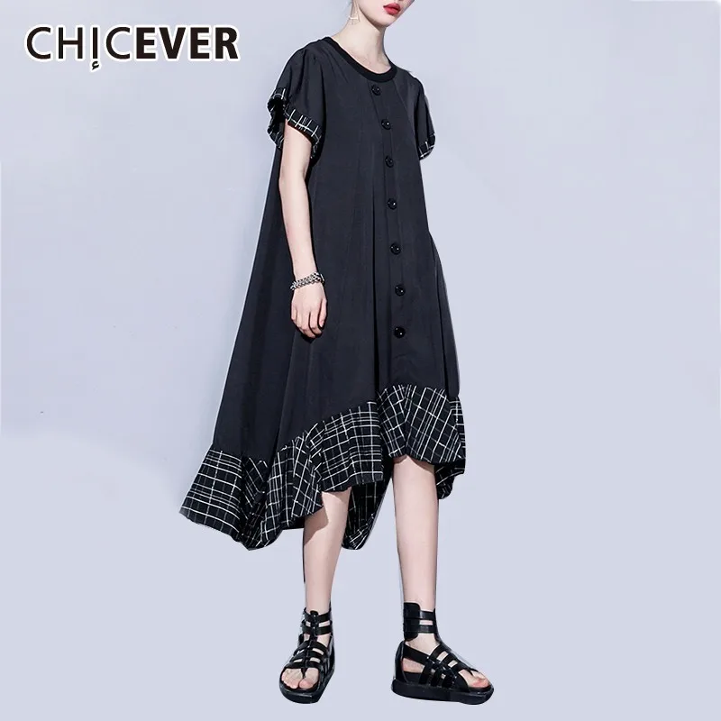 CHICEVER Весна повседневное Нерегулярные плед оборками подол женское платье с