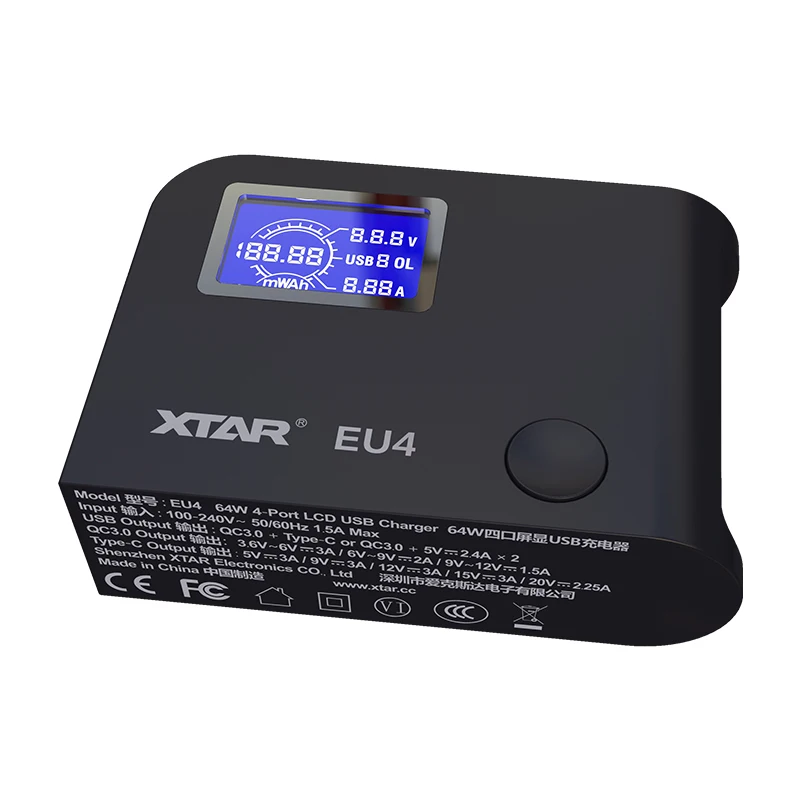 CLAITE XTAR EU4 64 Вт type C QC3.0 зарядное устройство с ЖК экраном 4 порта USB US для iPhone samsung