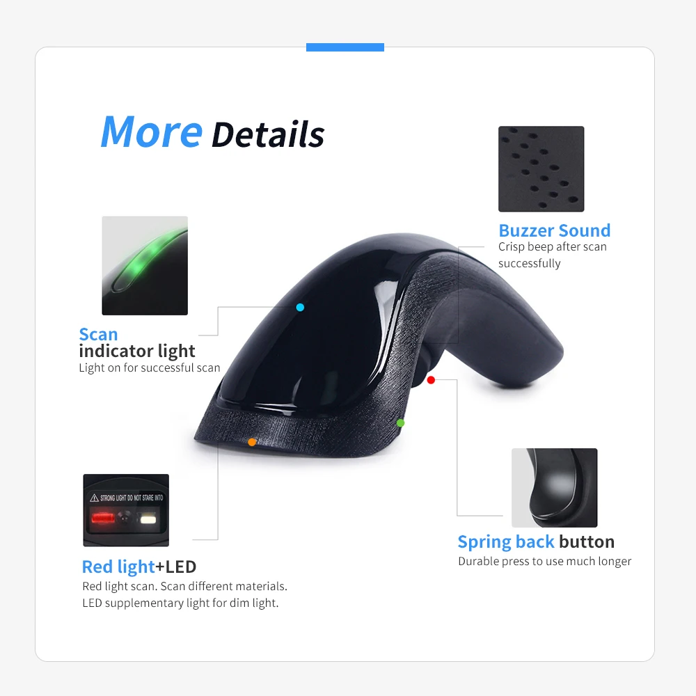 

2.4G Wireless Scanner Barcode Scanning Mode 1400mAh Battery QR Code 1D&2D Code Reader for Supermarkets/Stores