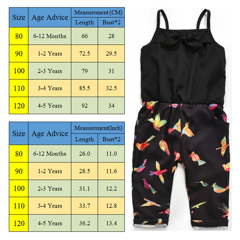Модный детский летний комбинезон для маленьких девочек с принтом птиц без