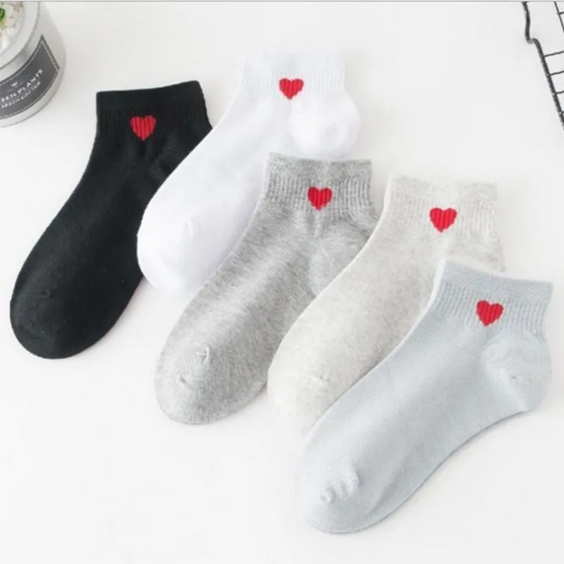 1 пара Новые милые носки Kawaii женские красное сердце шаблон мягкие дышащие