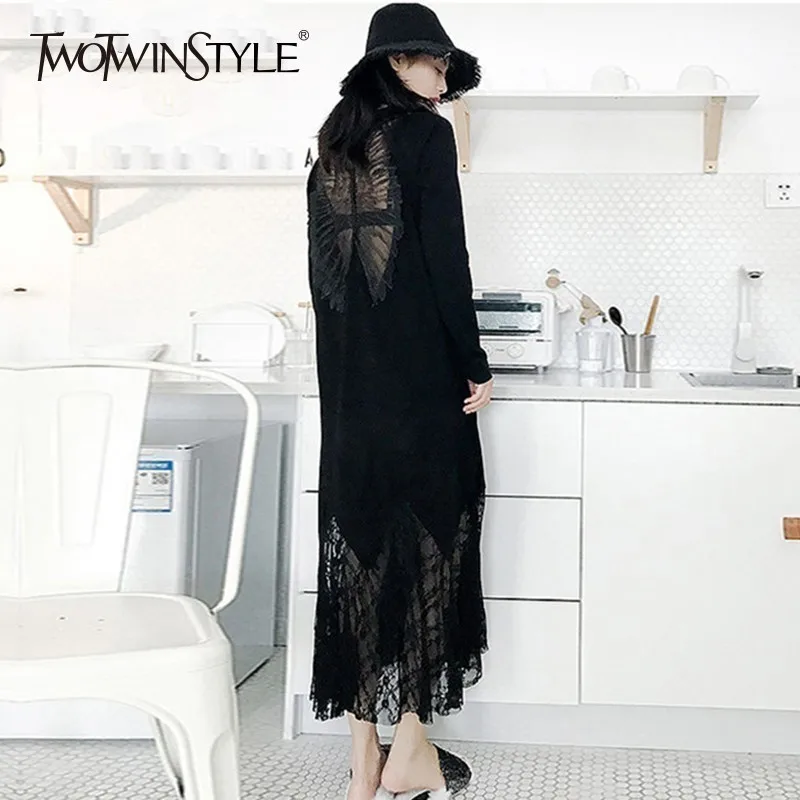 TWOTWINSTYLE платье с открытой спиной для женщин лоскутное кружево длинным рукавом