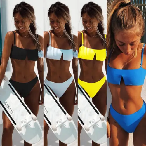 Hirigin Sexy Bikini Swimwear 2019 Women Swimsuit 4 Pure Color Biquini Summer Bathing Suit Beachwear New Dropshipping | Женская одежда