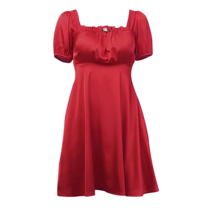 Women Summer Dress Elegant Sexy Fashion Vintage A Line Red Sweet Princess Lantern Sleeve High Waist Gothic Casual Mini Dresses | Женская