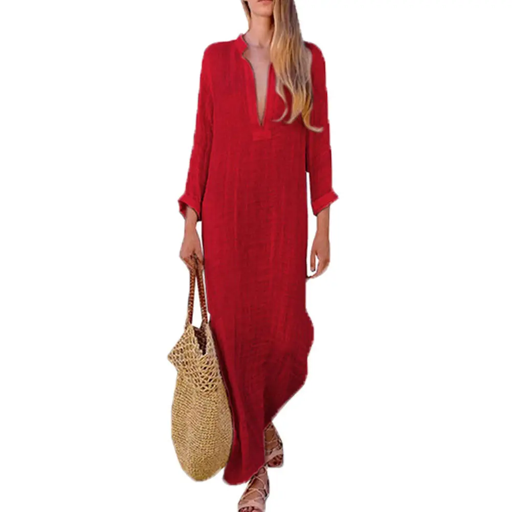 Женская длинная юбка с разрезом Boho свободная однотонная Макси-юбка из хлопка и