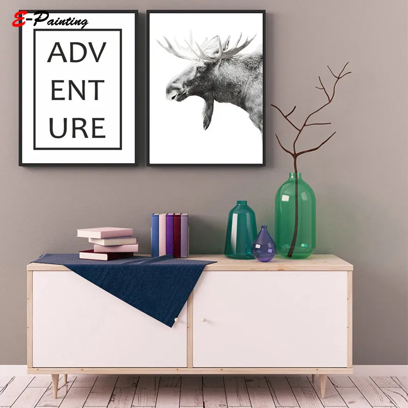Modern Wall Art Moose Woodland Animals Prints Adventure Letter Poster Canvas Painting Nordic Style Living Room Home Decor | Дом и сад