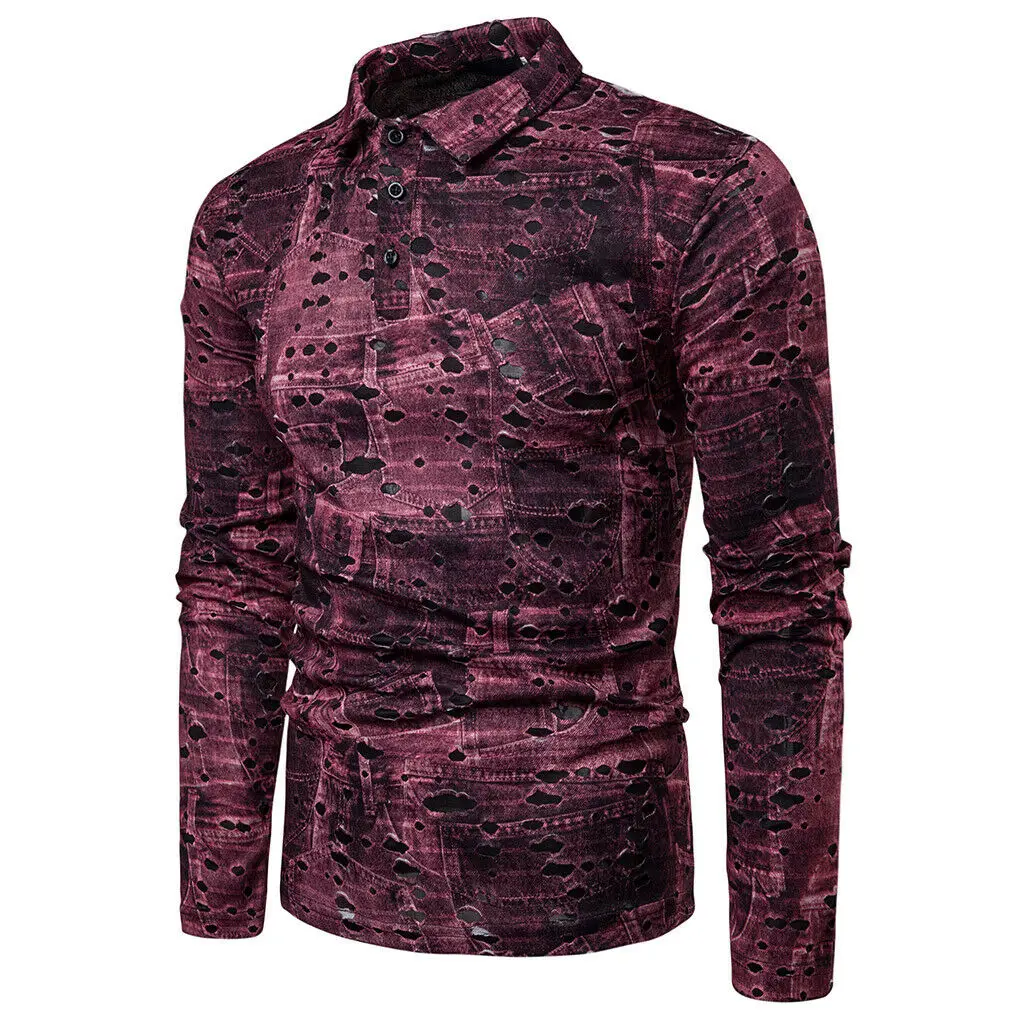 Рубашка Мужская дышащая с длинным рукавом модал рваная V образным вырезом майка