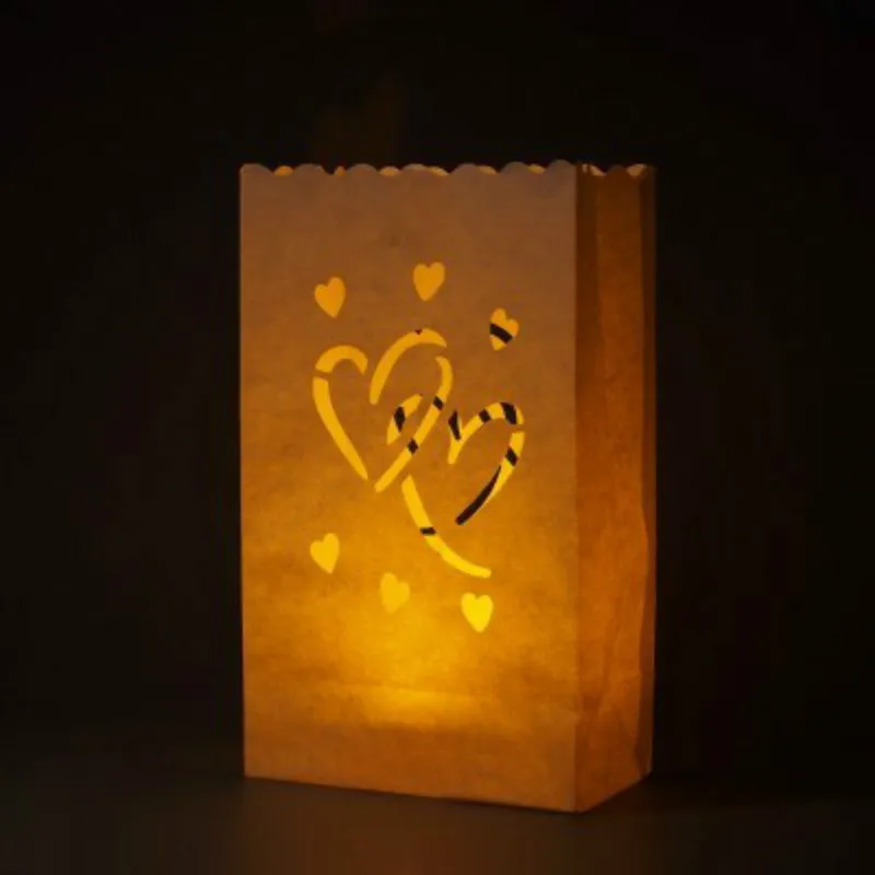

20PCS Wedding Party Decoration Accessories Heart Tea Light Holder Luminaria Paper Lantern Candle Bag Home Valentines Day Gifts