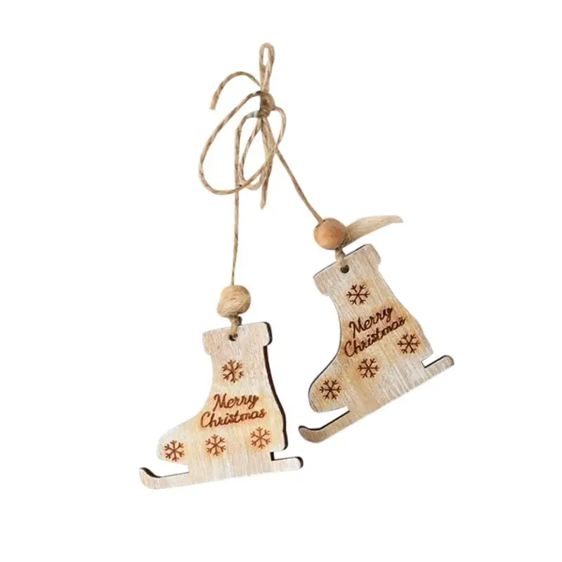 1 Pair Christmas Tree Decor Ice Skates Wood Ornaments Xmas Charms Hanging Pendants Craft Wooden Chips Slices Embellishments | Дом и сад
