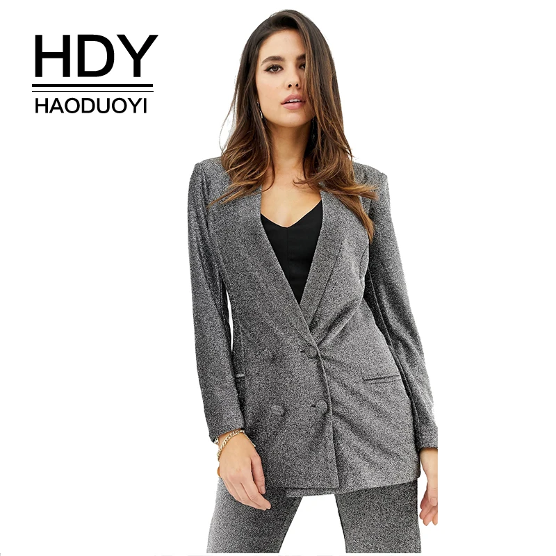 HDY haoduoyi обычный однотонный простой приталенный двубортный блейзер|Женские