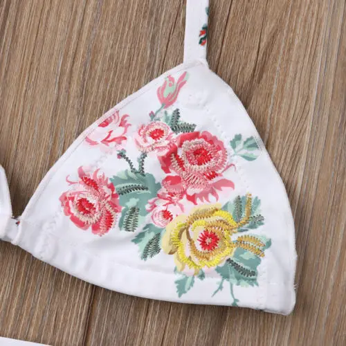 Милый детский купальный костюм из 2 предметов комплект бикини с вышитыми цветами