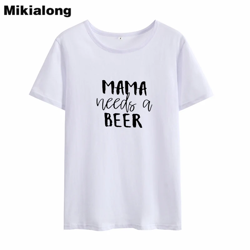 Футболка Mikialong женская летняя хлопковая смешная рубашка с надписью Need A Beer белая