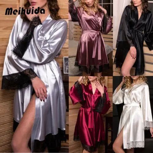 Новинка 2019 сексуальное женское белье Шелковый кружевной халат ночная сорочка