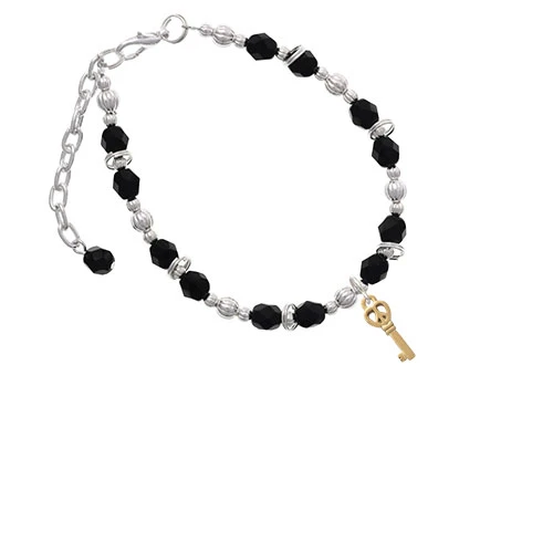 Goldtone мини открытый сердце мира ключ браслет с черными бусинами |