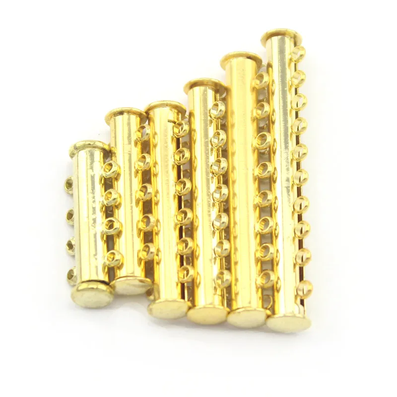 Free shipping 100pcs/Lot 2 3 4 5 6 7 8 9 10 11 12 Strand Hole Wholesale Jewelry Findings Gold Plated Slide Lock Tube Clasps|lock knob|clasp
