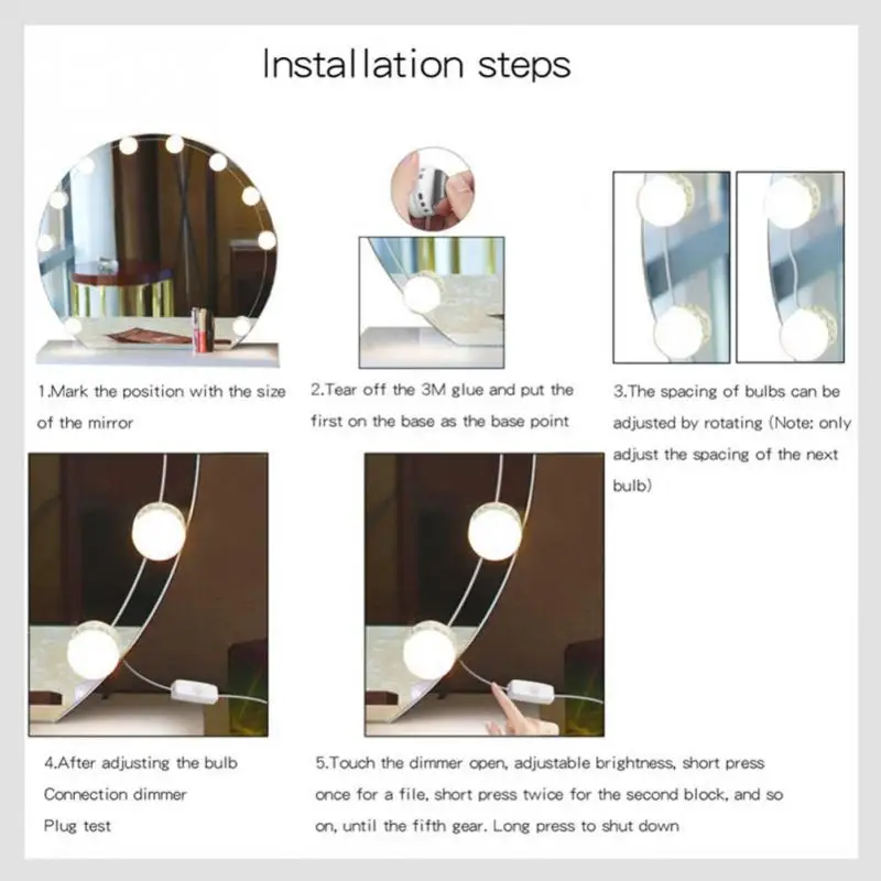 Makeup Mirror Vanity Led Light Bulbs Kit Usb Charging Port Cosmetic Lighted Make Up Mirrors Bulb Adjustable Brightness Lights | Лампы и