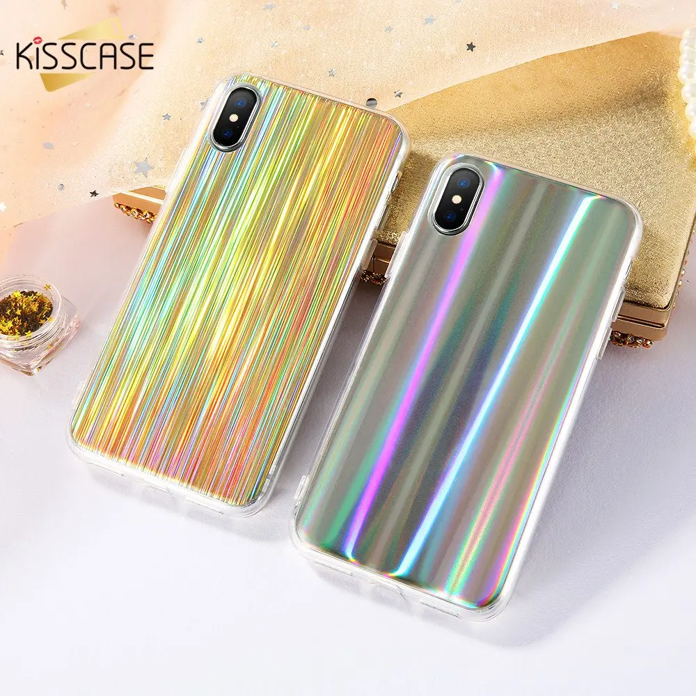 Силиконовый чехол KISSCASE с цветным градиентом для iPhone 8 7 6S 6 X прозрачным лазерным