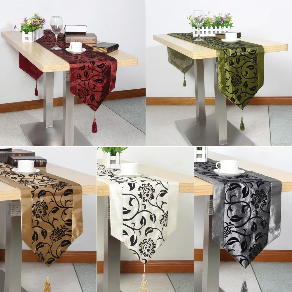 

Table Cloth European Flower tablecloth Party Wedding Decoration Raised Flower Blossom Flocked Damask Table Runner Cloth Cover48