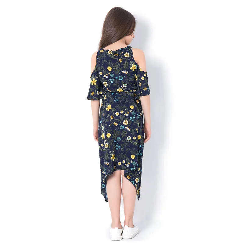 Off the Shoulder Teenage Girls Chiffon Dress Summer 2019 Floral Print Sequined Holiday Beach Clothing 10 12 years | Детская одежда и