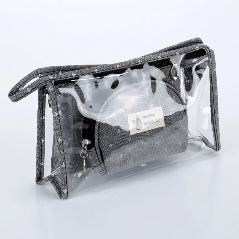 

Hot 3PCS/Set Zipper Women Transparent Travel Cosmetic Bag PVC Makeup Case Casual Toiletry Crown Bags Storage Pouch Organizer